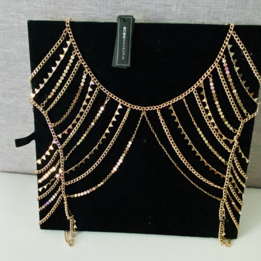 New* BCBG MAXAZRIA Novelty Necklace Chain Shoulder Piece Gold Color $206 - Picture 7 of 7